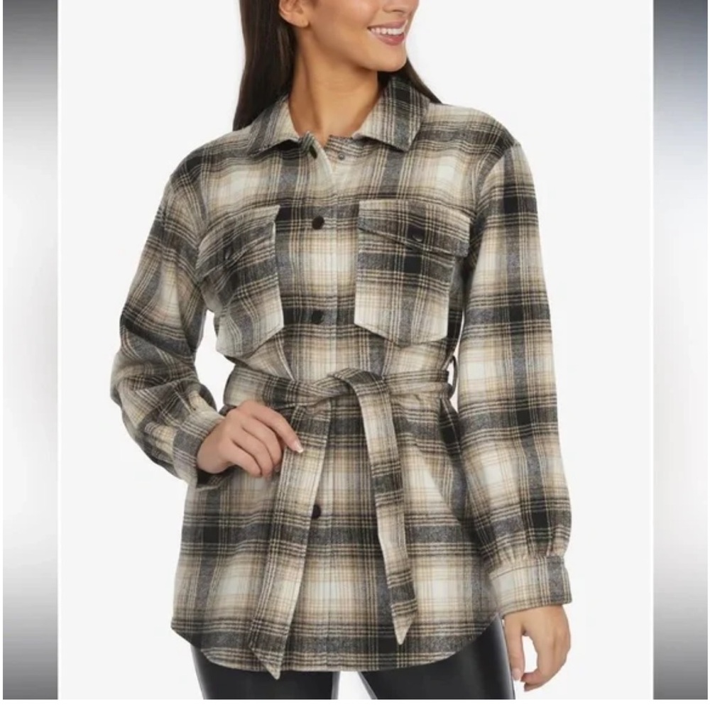 Laundry by Shelli Segal Plaid Belted Shacket NWT SZ-Lg